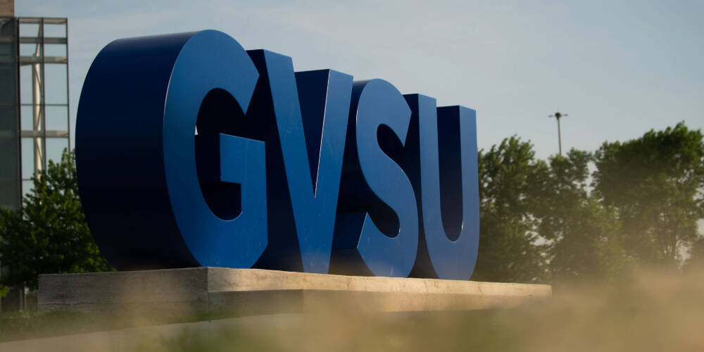 Large GVSU letters located on GVSU's Valley Campus